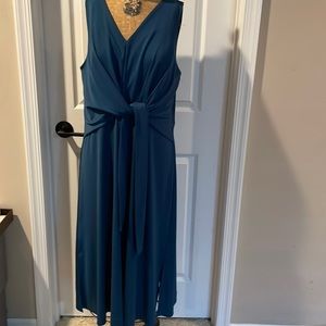 Teal Blue Dress Ann Taylor Sleeveless Tie-Front Midi Sz. L NWT!